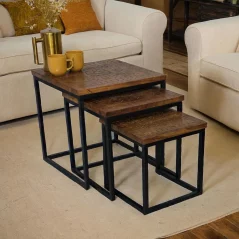 Acacia wood Square Nest of 3 Tables